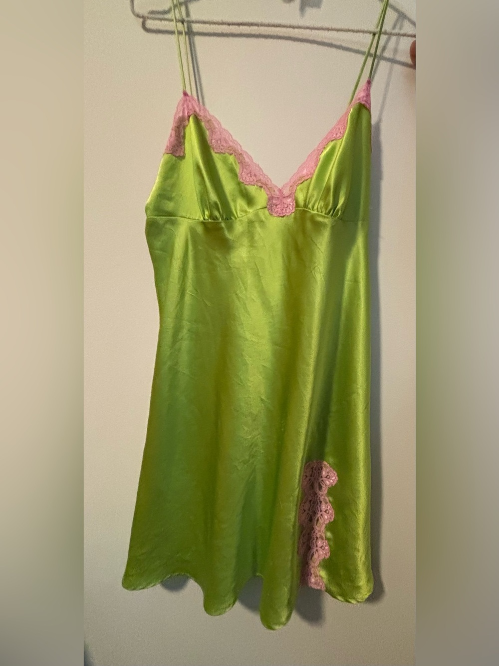 Vintage Y2K La Senza Lime Green & Hot Pink Floral Trim- Tie Up Back